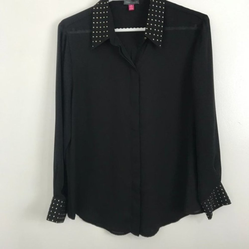 Vince Camuto Black Sheer Blouse with Embellished Gold